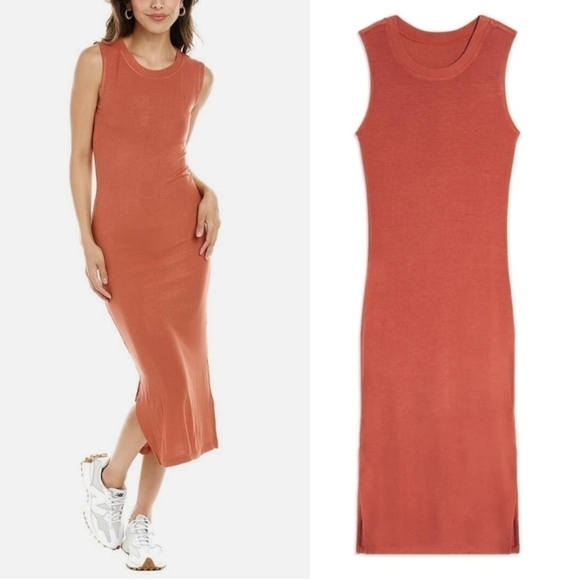 New WeWoreWhat Ribbed Knit Slip Bodycon Midi Dress In Clay NWT Size Medium - Picture 5 of 14
